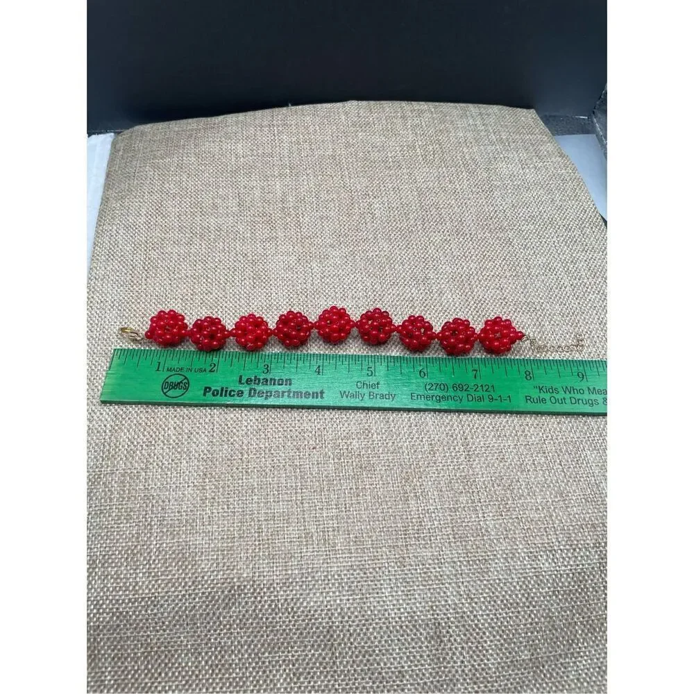 Charming Cherry Two piece Set Necklace and Bracelet Bright Red Beaded